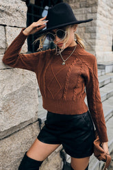 Zopfmuster-Pullover mit Rollkragen und Raglanärmeln